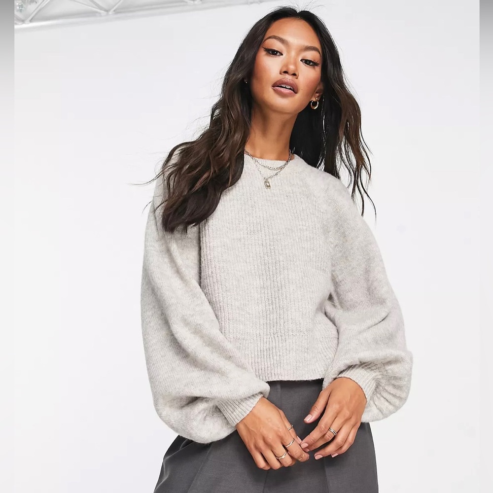 Topshop knit crop sweater in mink